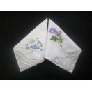 SET of 2 White Floral Machine Embroidered Wedding Handkerchiefs - Party Classy I